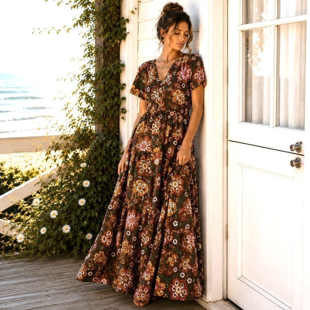 Anthropologie Kings Road Sz XL Maxi Dress Cottagecore Romantic Fall Boho Chic